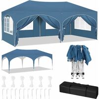 Woltu – Tonnelle pliante 3x6m – Hauteur réglable 250-258cm – Imperméable avec 6 parois latérales – Protection UV – Sac de transport inclus – Bleu