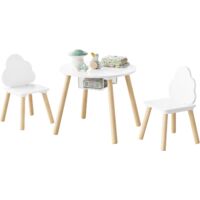 WOLTU Table Enfant avec Chaise, en MDF et Bois Massif, Table et Chaise Enfant, Ensemble de 1 Table et 2 Chaises pour Enfants, Blanc