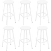 Lot de 6 Tabourets de Bar Klihome - Siège Rond en Bois d'Ingénierie - Structure Métallique - Tabouret Fixe Haut - Chaise Haute Cuisine - Repose-Pieds - Blanc