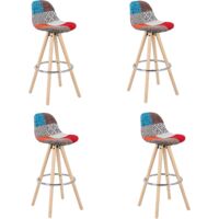 Woltu – Lot de 4 tabourets de bar en lin – Hauteur d'assise 38,5 cm – Dossier ergonomique – Pieds en bois massif – Style moderne multicolore