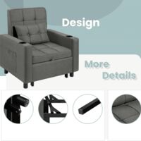 Fauteuil Convertible à Lit 1 Place, Fauteuil De Salon 4-en-1 Dossier Réglable En 6 Positions Avec Oreiller Vert