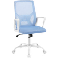 Chaise de Bureau Ergonomique Klihome, Chaise Pivotante avec Dossier Rabattable, Réglable en Hauteur, roulettes Universelles à 360° et Accoudoirs, Bleu