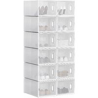Woltu – Lot de 12 boîtes à chaussures transparentes – Pliables et empilables – Dimensions 35x25x19cm – Rangement facile et visible