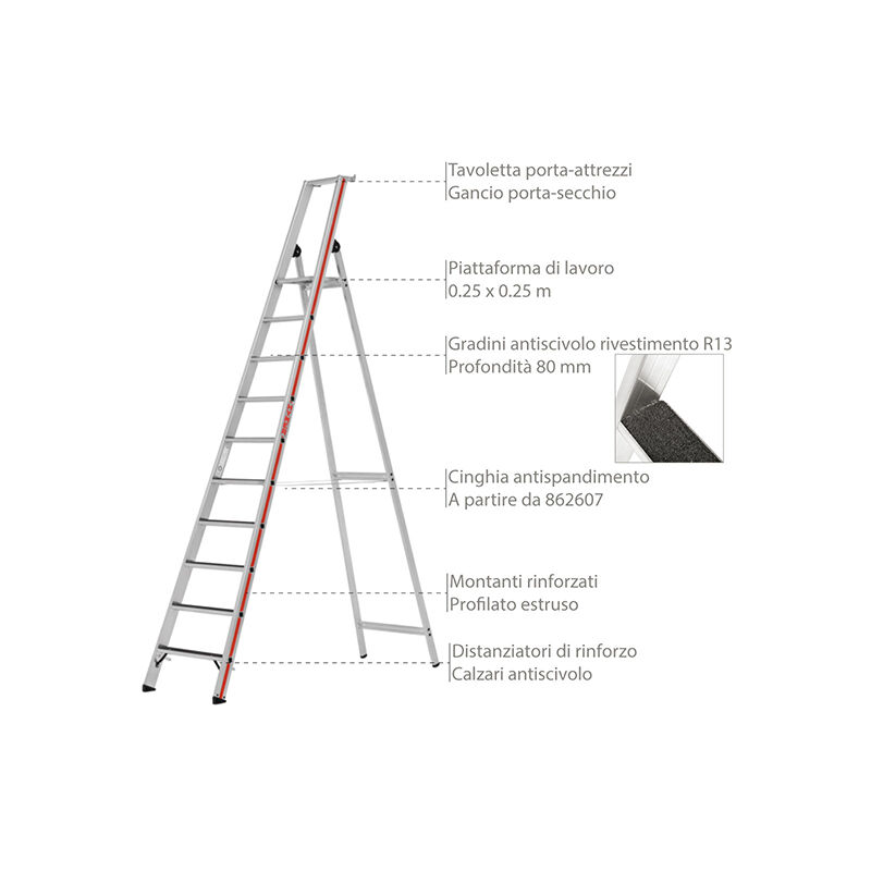 Scala Domestica in Alluminio Pieghevole Leggera Antiscivolo con  Portaoggetti e Gancio Porta Secchio Scaletta Multifunzione (5 Gradini)