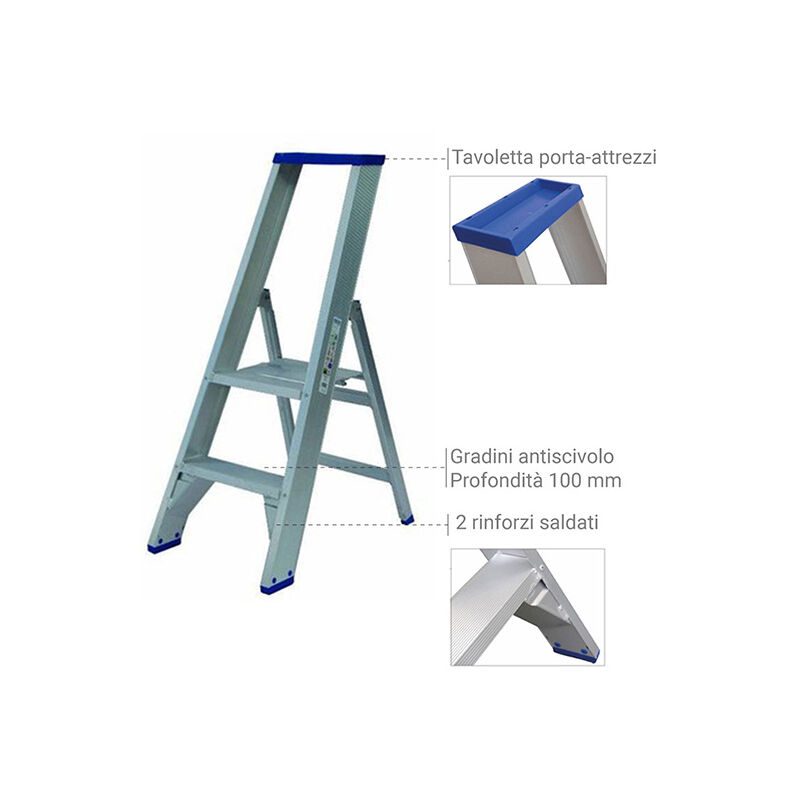 Scaletta 2 Gradini Pieghevole In Alluminio MISCOOS - Scala Domestica Antiscivolo, Portata 150 Kg - Leggera, Compatta E Facile Da Riporre