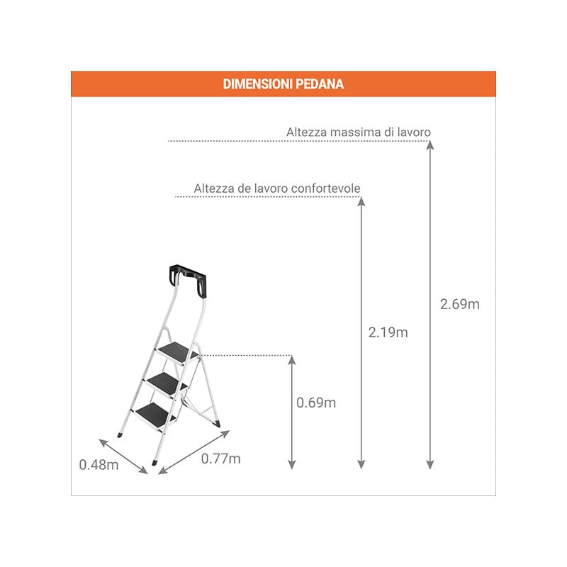 Scalino pieghevole 3 gradini - Altezza mass. di lavoro 2.74m