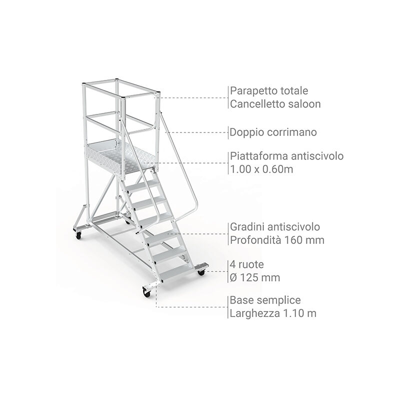 Piattaforma con ruote 3 gradini - Altezza massima di lavoro 2.60m