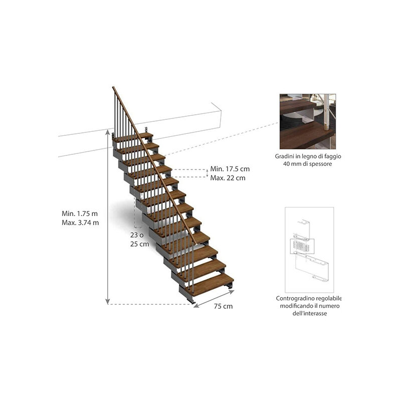 Scala esterna legno con pianerottolo e ringhiera 9x9 finitura dritta