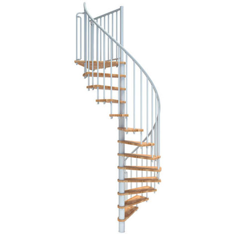 Scala a chiocciola 10 gradini - Altezza raggiungibile 1.90 a 2.35m - Diametro 120cm - Struttura bianca e gradini in legno di faggio - BERL120-BH-10