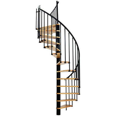Scala a chiocciola 9 gradini - Altezza raggiungibile 1.71 a 2.12m - Diametro 140cm - Struttura nera e gradini in legno di faggio - BERL140-NH-9