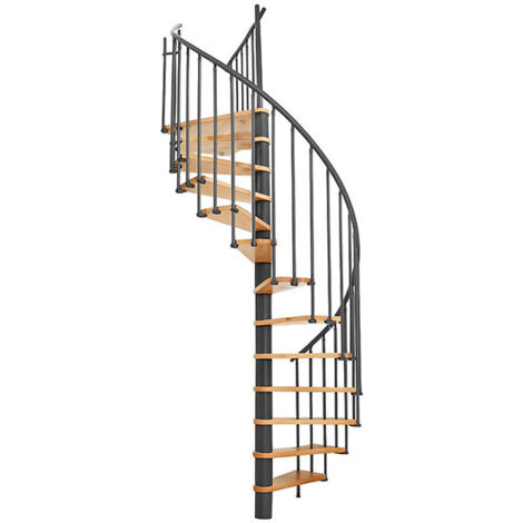 Scala a chiocciola 12 gradini - Altezza raggiungibile 2.28 a 2.82m - Diametro 120cm - Struttura grigia e gradini in legno di faggio - BERL120-GH-12