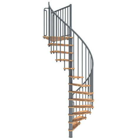 Scala a chiocciola 14 gradini - Altezza raggiungibile 2.76 a 3.29m - Diametro 120cm - Struttura grigia e gradini in legno di faggio - BERL120-GH-14