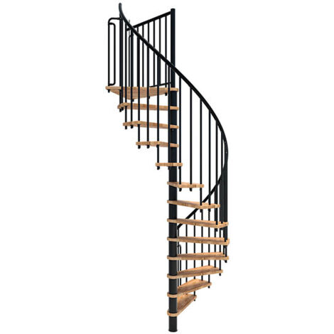 Scala a chiocciola 13 gradini - Altezza raggiungibile 2.52 a 3.05m - Diametro 140cm - Struttura nera e gradini in legno di faggio - BERL140-NH-13