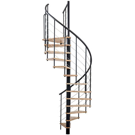 Scala salvaspazio 12 gradini - Ø 100cm - Altezza raggiungibile 2.34 a 2.82m - Struttura nera e gradini in legno di faggio - VENE100/NH-12
