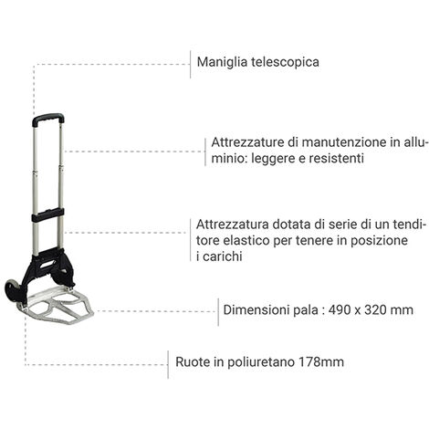 Carrello Pieghevole PP E Alluminio - Capacità 60kg, Leggero, Con Ruote Sterzanti - Foto 3