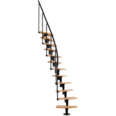Scala dritta salvaspazio 13 gradini - Altezza raggiungibile 2.41 a 3.17m - Larghezza 65cm - Struttura nera e gradini in legno di faggio - NIZZA60/I/NH-13