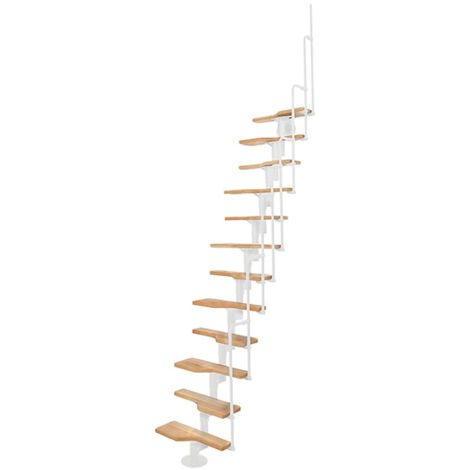 Scala dritta salvaspazio 10 gradini - Altezza raggiungibile 1.89 a 2.49m - Larghezza 60cm - Bianco e faggio - TWISTER60-I-BH-10