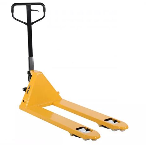 Transpallet manuale giallo con ruote e carrelli in poliammide - Forche 1150x540 mm - Capacità 2,5 tonnellate - Gomma sul timone - 1115040002