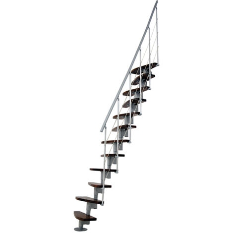 Scala dritta salvaspazio 10 gradini - Altezza raggiungibile 1.89 a 2.49m- Larghezza 65cm - Struttura grigia e gradini in legno noce - NIZZA60/I/SGMNO-10