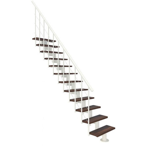 Scala dritta 9 gradini - Altezza raggiungibile 2.04 a 2.40m - Larghezza 80cm - Struttura bianca e gradini in legno noce - COMFO80/I/BN-9