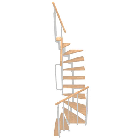 Scala con 2 giri salvaspazio 9 gradini - Altezza raggiungibile 1.66 a 2.11mm - Struttura bianca e gradini in colore faggio - JOKERT180-SBMHE-9