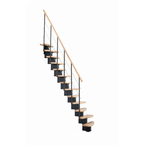 Scala dritta salvaspazio 9 gradini - Altezza raggiungibile 1.90 a 2.06m - Larghezza 65cm - Struttura nera e gradini in legno di faggio - QUATR65/I-NB-9