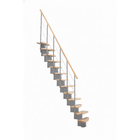 Scala dritta salvaspazio 12 gradini - Altezza raggiungibile 2.47  a 2.75m - Larghezza 65cm - Struttura grigia e gradini in legno di faggio - QUATR65/I-GB-12