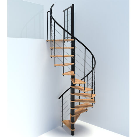 Scala a chiocciola 15 gradini - Ø 140cm - Altezza raggiungibile 3.04 à 3.52m - Nero e faggio - VENE140-SNMNAT-15