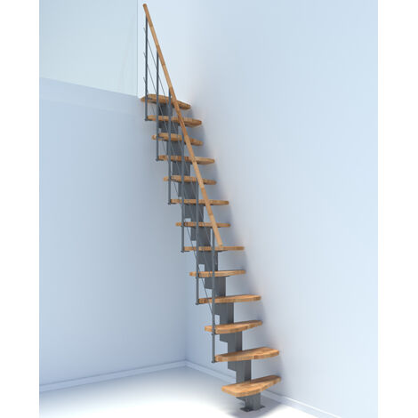 Scala dritta salvaspazio 13 gradini - Altezza raggiungibile 2.47 a 2.98m - Larghezza 65cm - Struttura grigia e gradini in legno di faggio - QUATR65/I-GB-13