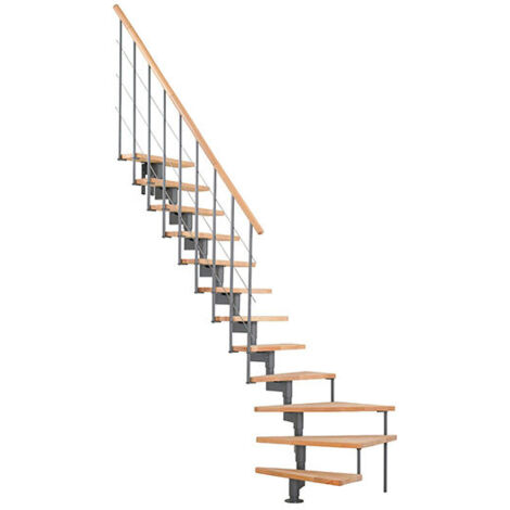 Scala a quarto di giro 12 gradini - Altezza raggiungibile 2.06 a 2.81mm - Struttura griga e gradini in colore faggio - STYLE-L-SGMHET-12