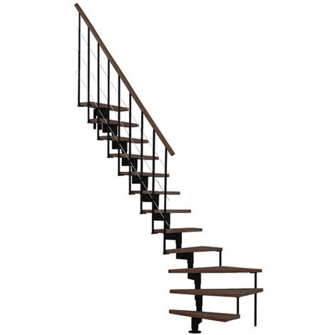 Scala a quarto di giro 12 gradini - Altezza raggiungibile 2.06 a 2.81mm - Struttura nera e gradini in colore noce - STYLE-L-SNMNOY-12