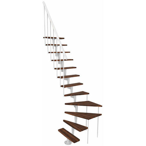 Scala con 2 giri salvaspazio 12 gradini - Altezza raggiungibile 2.06 a 2.81mm - Struttura bianca e gradini in colore noce - JOKER-L-SBMNOY-12