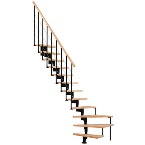 Scala a quarto di giro 12 gradini - Altezza raggiungibile 2.06 a 2.81mm - Struttura nera e gradini in colore faggio - STYLE-L-SNMHET-12