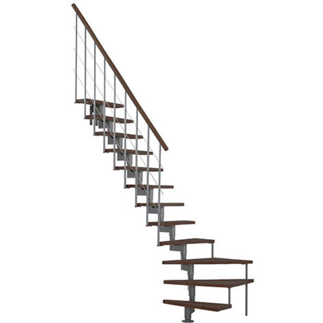 Scala a quarto di giro 12 gradini - Altezza raggiungibile 2.06 a 2.81mm - Struttura griga e gradini in colore noce - STYLE-L-SGMNOY-12