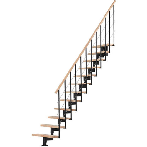 Scala a quarto di giro 12 gradini - Altezza raggiungibile 2.06 a 2.81mm - Struttura nera e gradini in colore faggio - STYLE-I-SNMHET-12