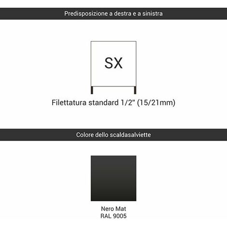 A. Scaldasalviette ad acqua calda di 640mm di altezza e di 200mm di larghezza.