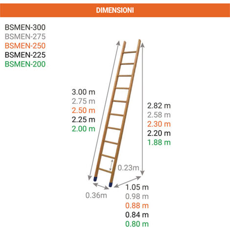 Scala isolante semplice in legno - Altezza raggiungibile : 1.88m - BSMEN-200