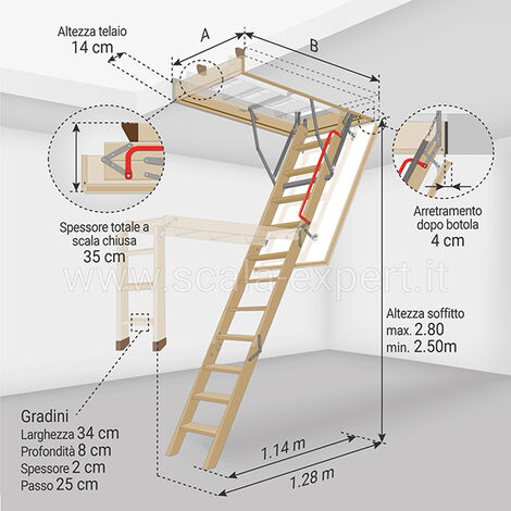 Scala retrattile altezza soffitto massima 2;80m Scala retrattile altezza soffitto massima 2;80m