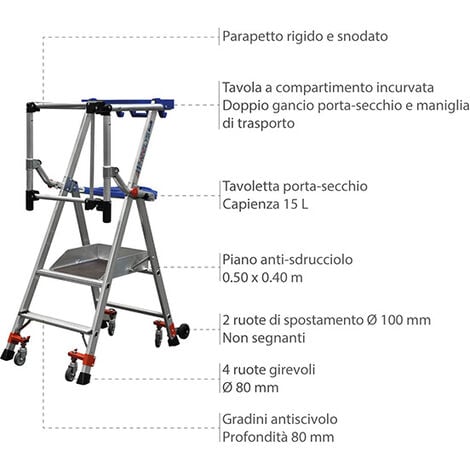 Scala Domestica in Alluminio Pieghevole Leggera Antiscivolo con  Portaoggetti e Gancio Porta Secchio Scaletta Multifunzione (5 Gradini)