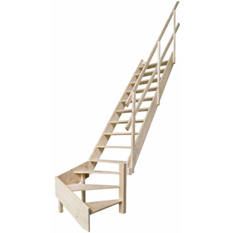 Scala per soppalco in legno. Angolo a L con corrimano a destra - MSS-MSW-R/MCD