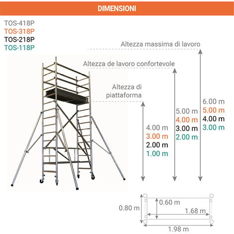 Trabattello pieghevole 1 piano - Altezza max. di lavoro 3.00m - TOS-118P