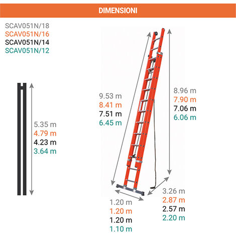 Scala professionale in 2 tronchi allungabile tramite fune