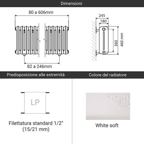 Radiatore in ghisa bianco - Altezza 460mm - Lunghezza 360mm - 345 watt ...