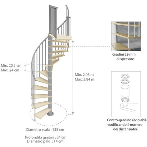 Scala a chiocciola per esterno 10 gradini - Diametro 1.20m