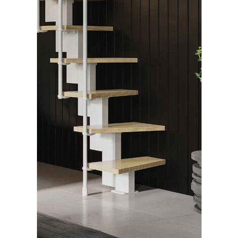 Scala salva spazio 11 gradini - Larghezza 60cm - Legno e bianco