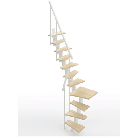Scala salva spazio 14 gradini - Larghezza 60cm - Legno e bianco - SMALL60/L/SBNAT-14