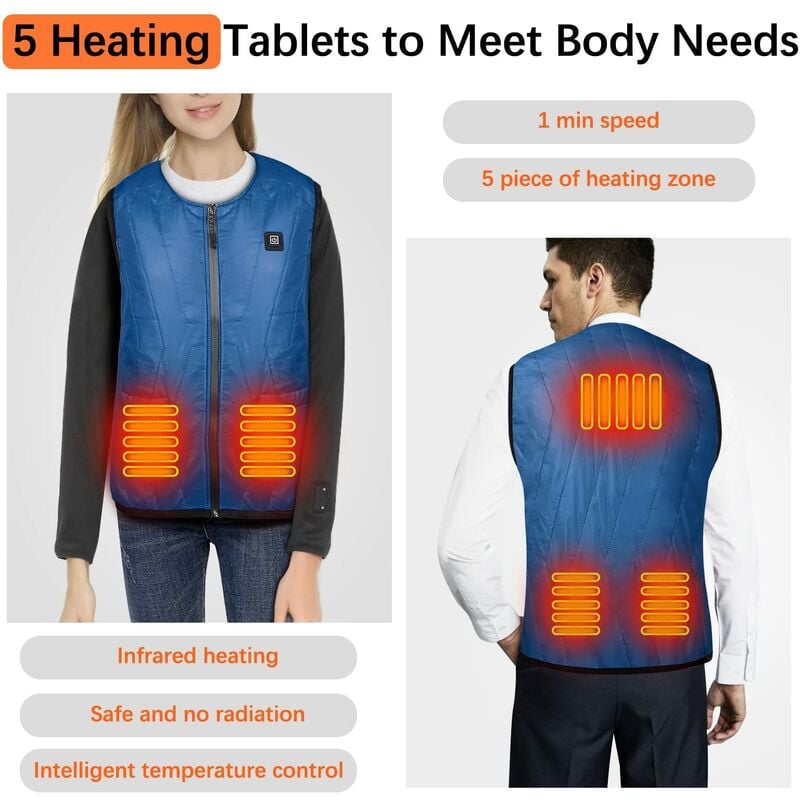 PHONME Maillot de corps chauffant électrique USB 2023 pour homme et femme,  3 niveaux de température, veste chauffante électrique, sous-vêtement
