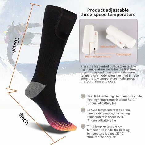 Chaussettes chauffantes en coton thermique 3V avec étui à piles Ski Randonnée