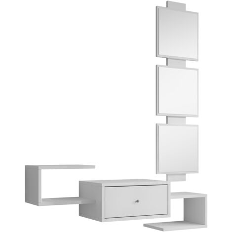 Meuble d'entrée 1 Tiroir avec Miroir Console d'Entrée Vestiaire Finition en couleur Blanc Mate 99,5x145x22cm Modèle Neo (1/5)