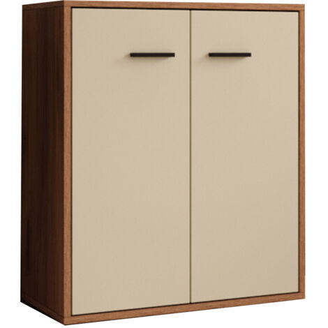 Buffet bas de salon 2 portes 60x71x30cm Meuble d’appoint Armoire de rangement Modèle Lander L2 Couleur Noyer Ambar et Beige (1/5)
